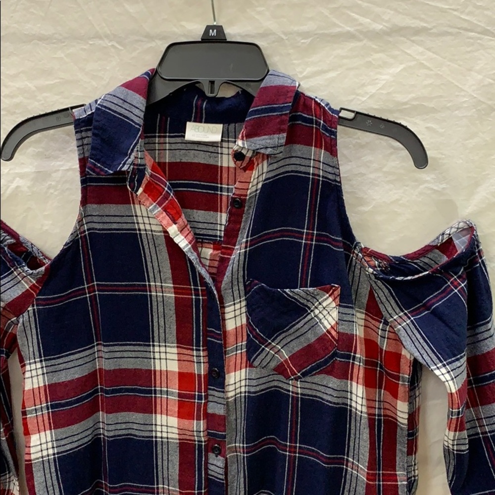 Abound Plaid Cold Shoulder Flannel - Picture 2 of 6